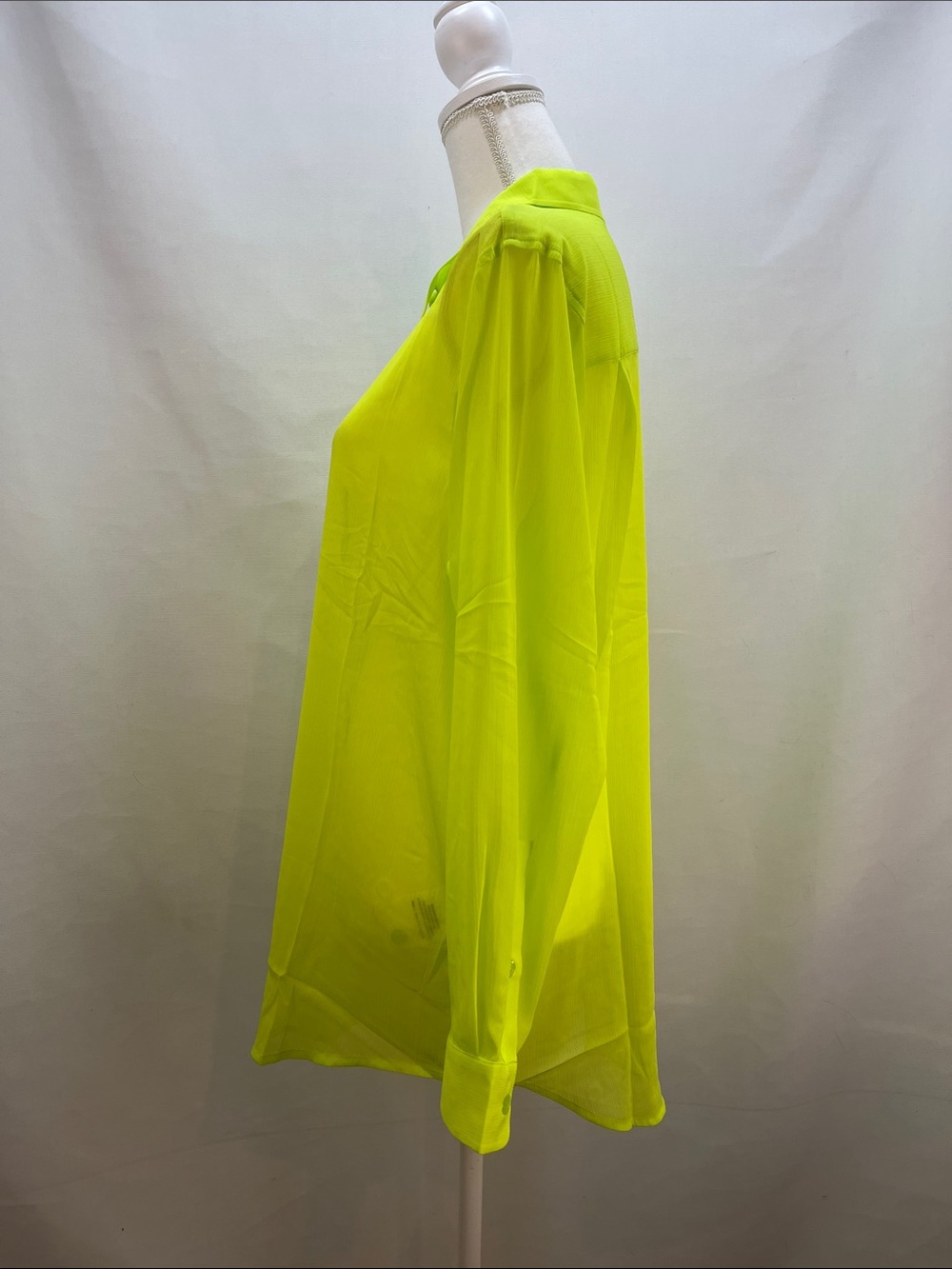 Wildfang The Empower Sheer Button Up Shirt Neon Lime Green NWT - Picture 2 of 5